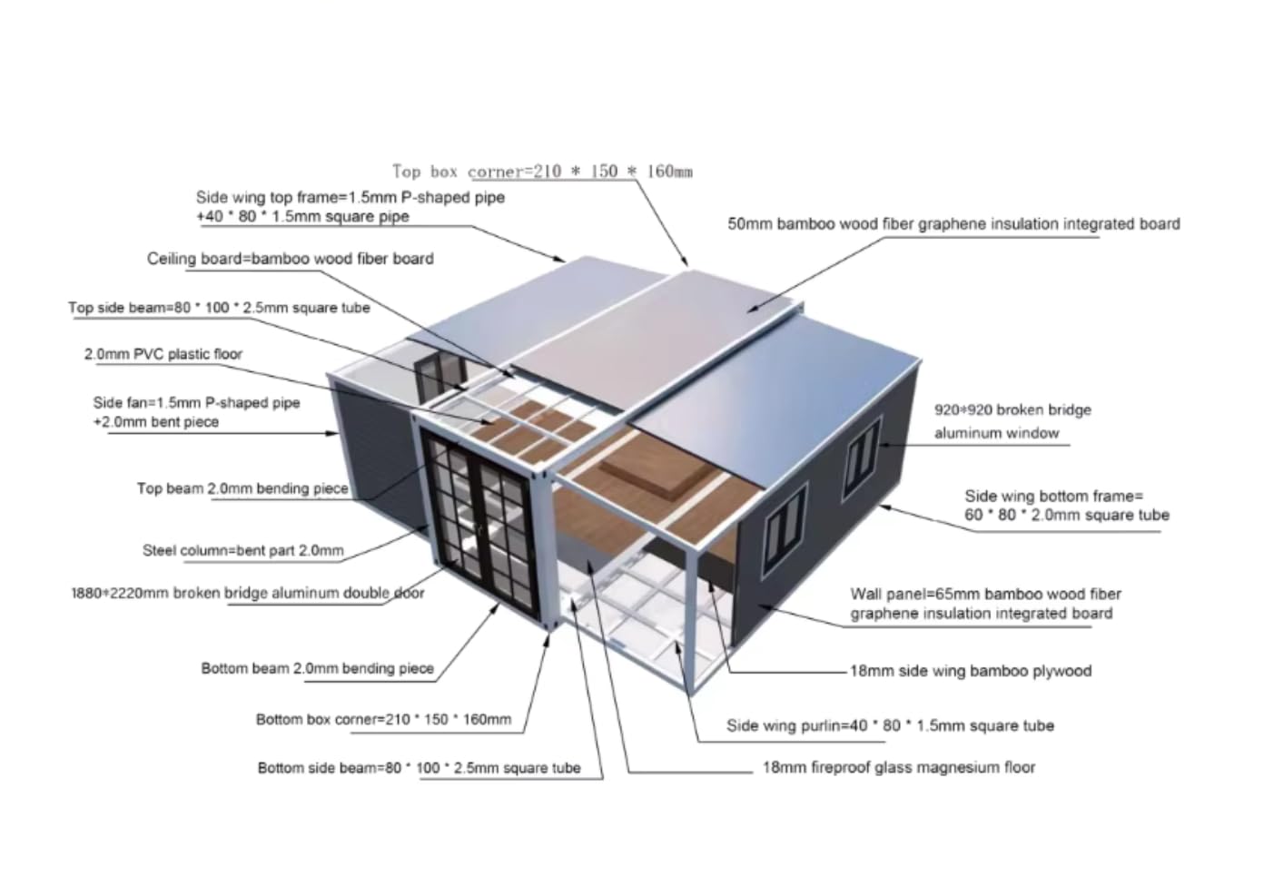 Expo Groups Portable 19x20 Ft Expandable Prefabricated Home 3+ bedrooms – Ideal for Hotels, Offices, Guard Houses, Shops, Villas, Complete Restroom, Pre-Wired (13x20FT)