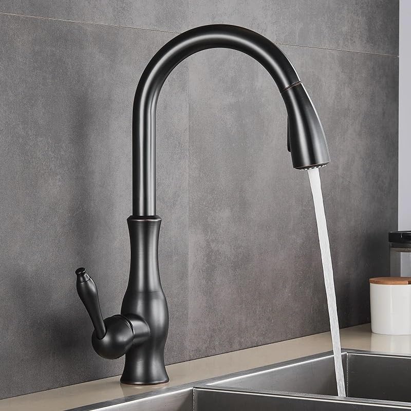 Pull Out Kitchen Sink Single Lever Water Mixing Faucet Crane for Kitchen 360 Degree Rotating Mixer(Bronze Black)