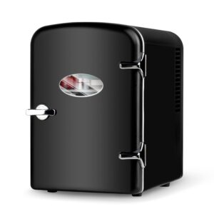 healsmart portable mini fridge, 4 liter 6 can cooler and warmer compact refrigerators with observation window, 100% freon-free & eco friendly for drinks, 4l, black