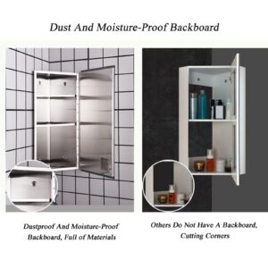 Bathroom Corner Medicine Cabinet with Mirror, Single Door Bathroom Wall Mount Stainless Steels Mirror Cabinet, Hanging Triple Shelf Storage Cabinet 12x24 inches (Left)