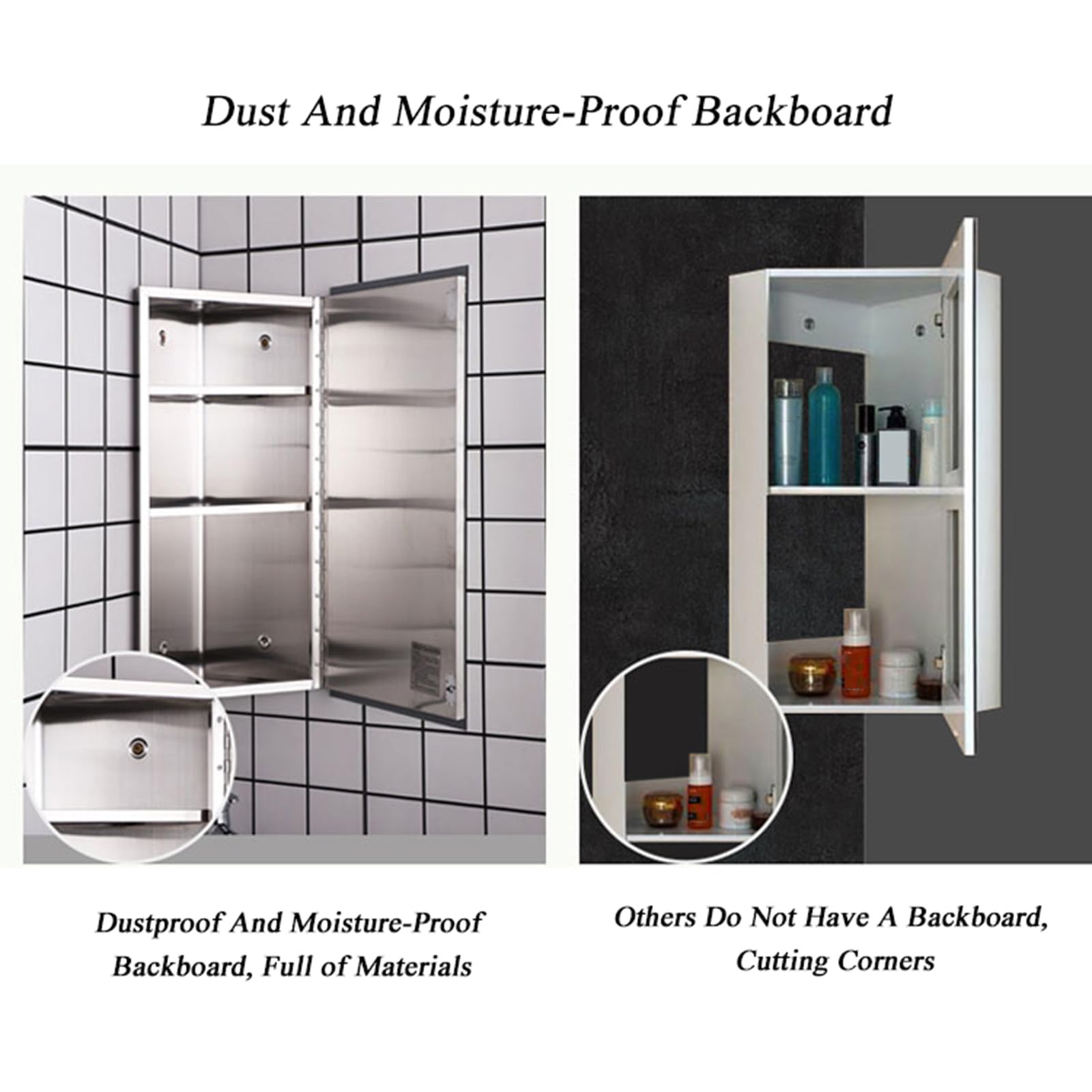 Bathroom Corner Medicine Cabinet with Mirror, Single Door Bathroom Wall Mount Stainless Steels Mirror Cabinet, Hanging Triple Shelf Storage Cabinet 12x24 inches (Left)