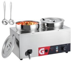 takywep commercial soup warmer 2 x 7.4qt - stainless steel buffet bain marie, 86-185℉ adjustable temp, anti-dry burn, reset button, 1200w electric food warmer for restaurant