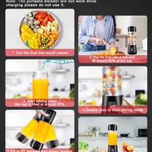 Portable Blender, Personal Blender USB Rechargeable, Mini Blender for Shakes and Smoothies, Strong Cutting Power with 6 Blades, 380Ml Traveling Fruit Veggie Juicer Cup for Home, Sport, Office, Camping