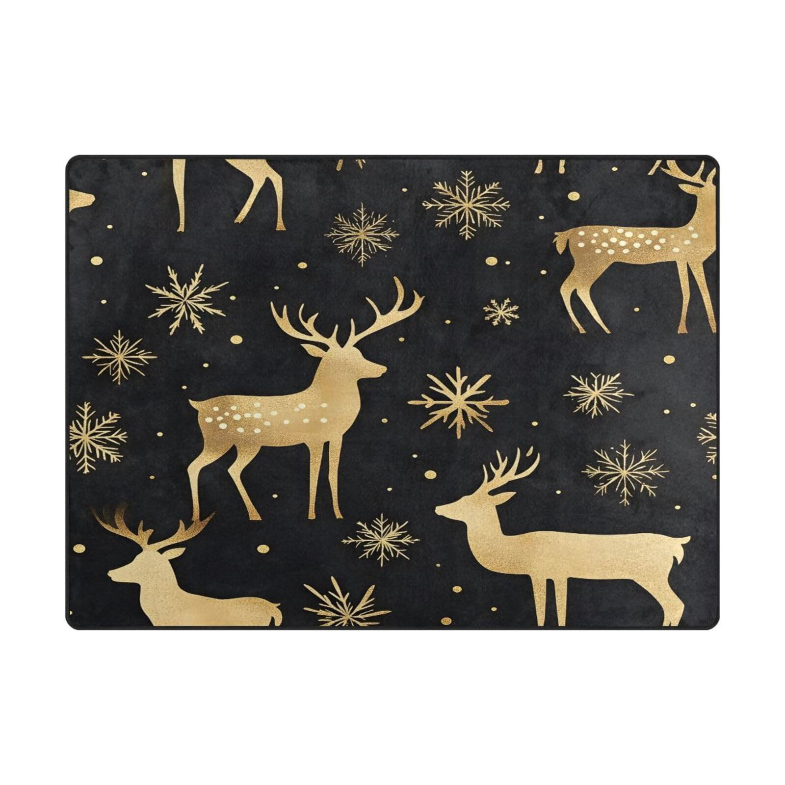 Christmas Rugs for Living Room Christmas Area Rugs 5x4 Christmas Gold Deer Black Non Slip Area Rug Large Christmas Carpet Home Decorative