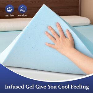 AMICLIBER 2 Inch Full Memory Foam Mattress Topper, Cooling Gel Infused Mattress Pad, Ventilated Bed Topper for Pressure Relief Back Pain, CertiPUR-US Certified-Blue