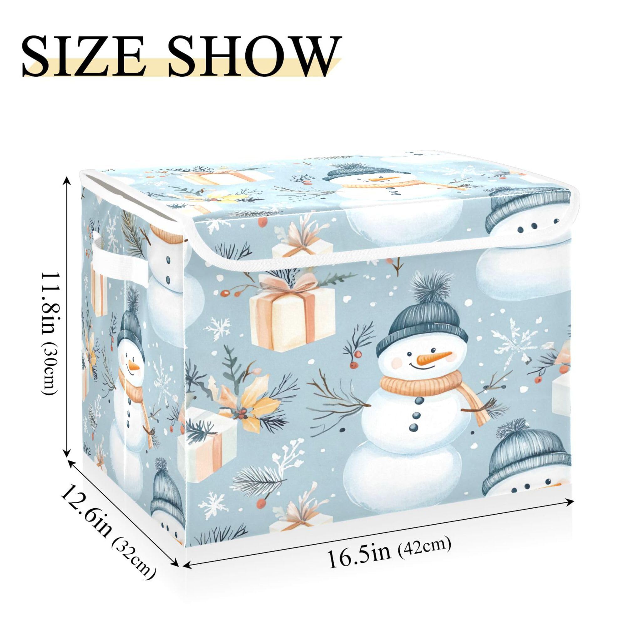 SEHANY Cute Christmas Snowman Closet Storage Bin with Lids and handles, Foldable Fabric Storage Baskets Organizer Large Cube Storage Boxes for Clothes Blanket Office Nursery, 16.5x12.6x11.8 in