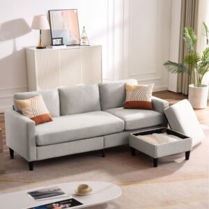 cfatlfrm modular sectional sofa, 3 seat l shaped couch with storage chaise, compact small couch with reversible ottoman bench for living room, small apartments, office(light gray)