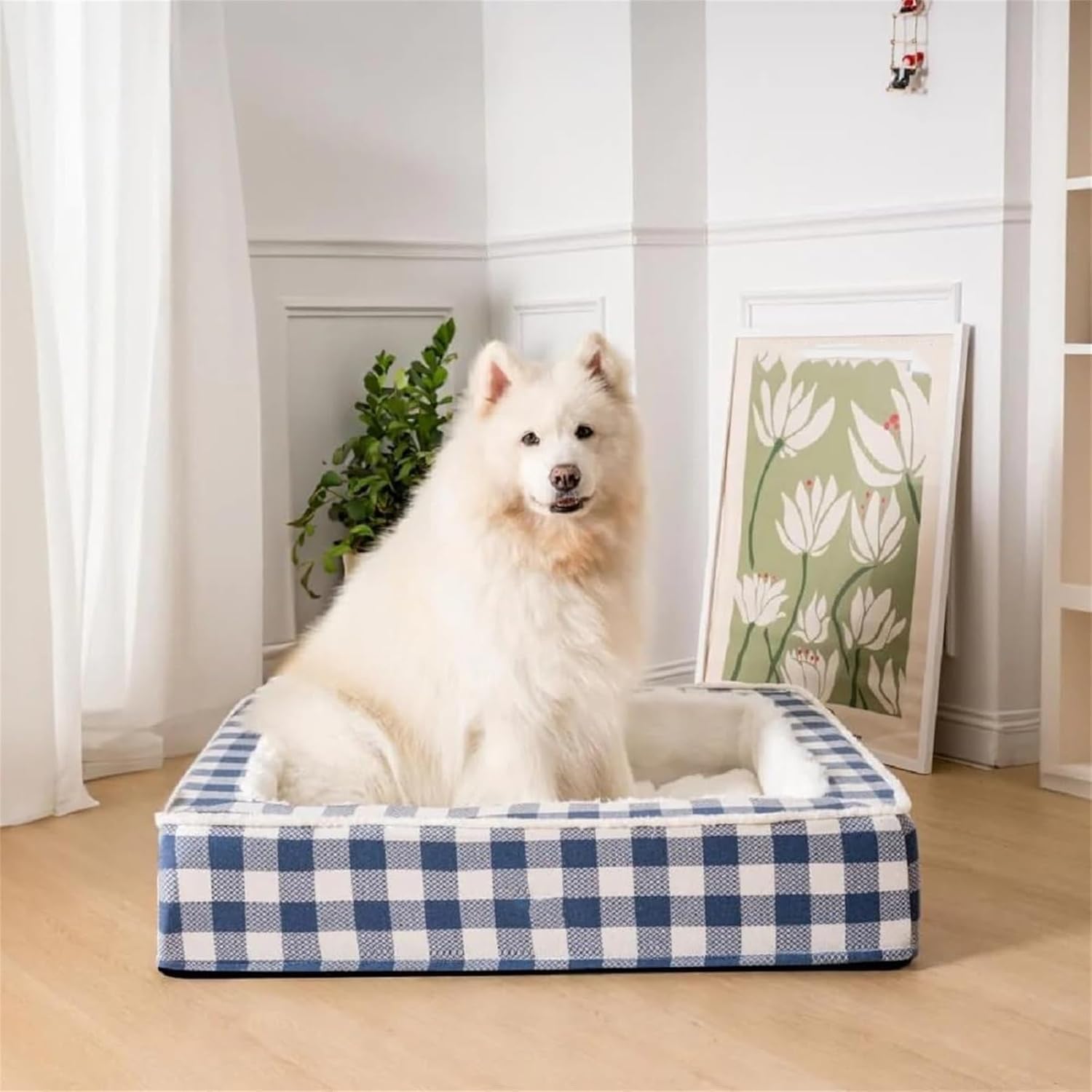 Tartan Cozy Dog Anti-Anxiety Calming Bed - Tartan Cozy Dog Anti-Anxiety Calming Bed - Christmas Classic Tartan Pet Bed - Extra Thick Removable Washable Cover Calming Dog Bed (Red, Medium)