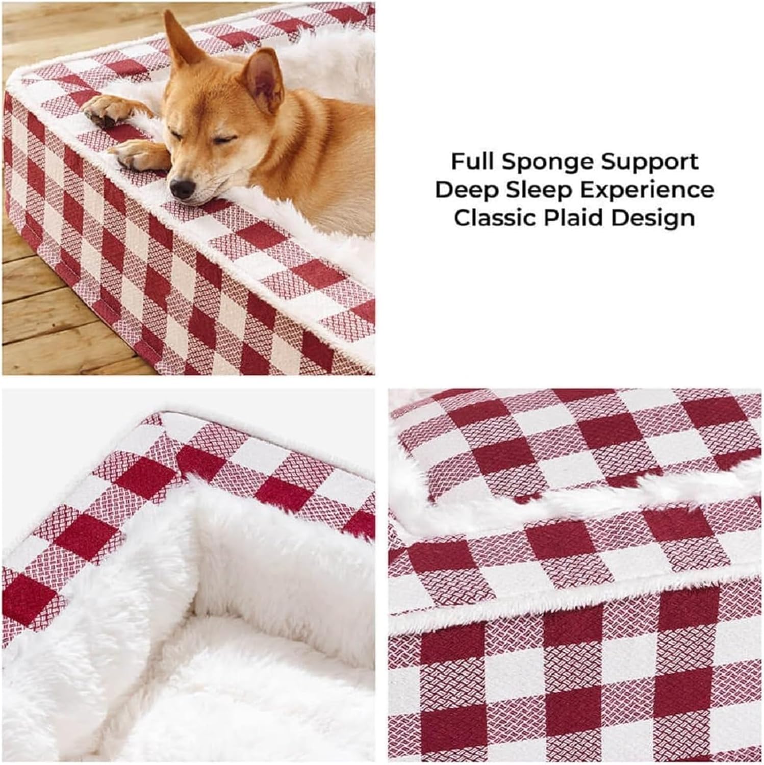 Tartan Cozy Dog Anti-Anxiety Calming Bed - Tartan Cozy Dog Anti-Anxiety Calming Bed - Christmas Classic Tartan Pet Bed - Extra Thick Removable Washable Cover Calming Dog Bed (Red, Medium)