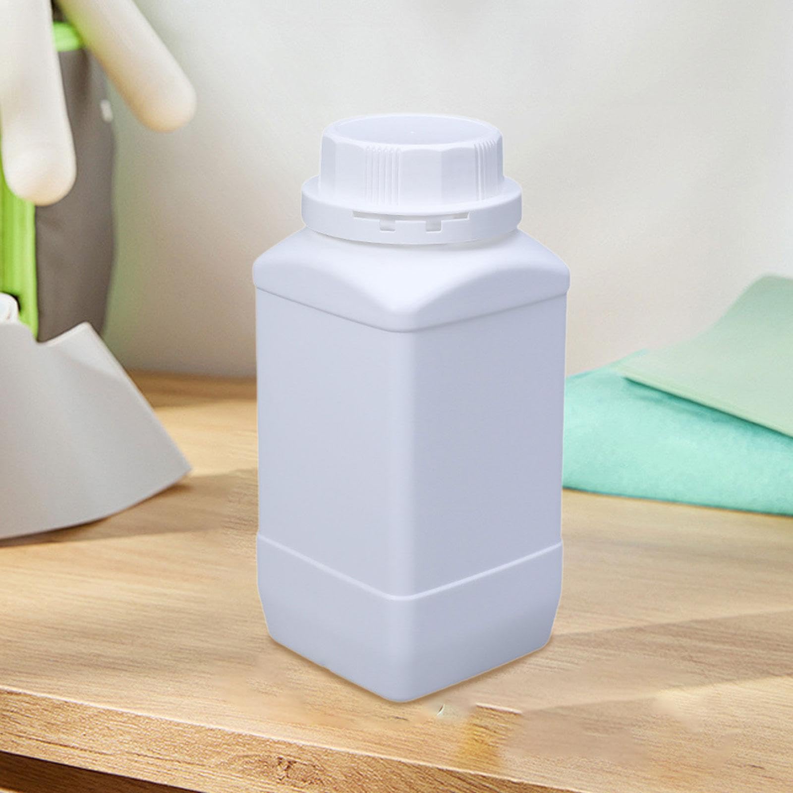 shamjina Large Mouth Square Bottle Chemical Storage Bottles 1L Hdpe with Inner Cover with Lid Sealing Liquid Storage for Home Classroom, White, with White Cap