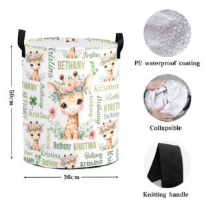 Laundry Storage Basket Name Text, Giraffe Laundry Hamper Laundry Bag Waterproof Clothes Bin Collapsible, Clothes Hamper for Bathroom, Laundry, College