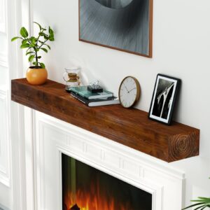 LOVMOR Floating Fireplace Mantel-60in Wood Mantels for Over Fireplace,Wall Mount Fireplace Mantel Shelves,Natural Mantels Over Fireplace | 60" x 8" x 5"-Wood Brown