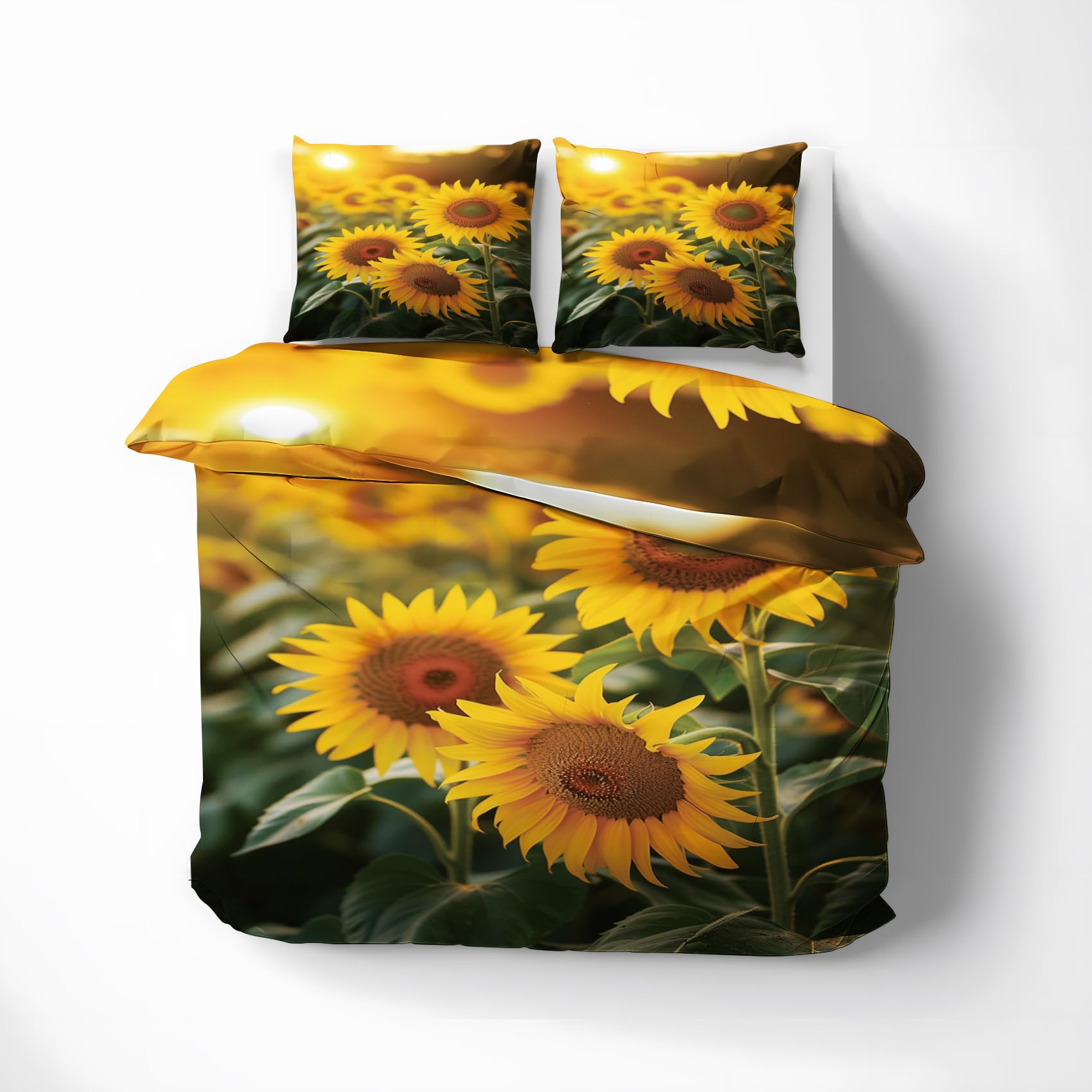 Epzthxlyr Sunflower Duvet Cover Queen Size, Sunshine Flowers Bedding Set 3 Pieces Set, Soft Microfiber, with Zipper and Corner Ties, Botanical Flower Comforter Cover 1 Duvet Cover + 2 Pillow Cases