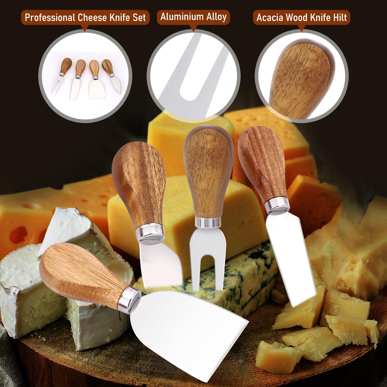 4 Piece Cheese Knives, Professional Cheese Knife Set, Cheese Knives for Charcuterie Board, Premium Stainless Steel Charcuterie Knife Set, Cheese Knife Perfect for Cheese Slicer and Butter Cutter