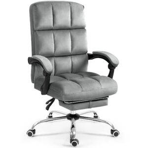 velvet ergonomic office chair with footrest - comfortable high back reclining computer chair for home office (grey)