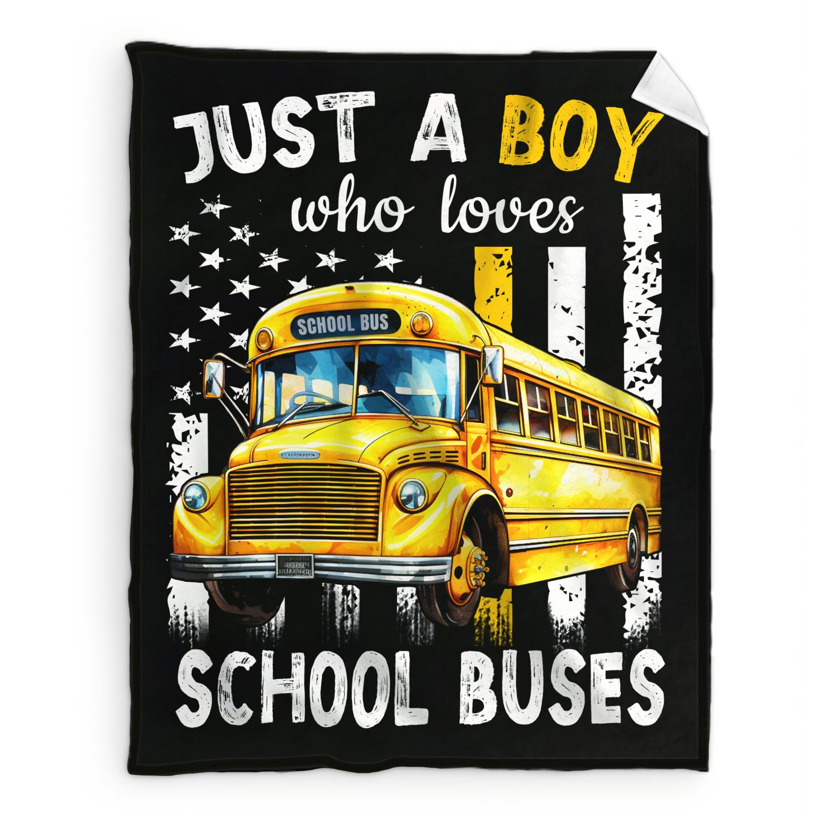 Boys Blanket Gifts, School Bus Throw Blankets for Kids Teens, 40x50 Inches Cute Throws for Truck Lovers - Black Soft Fuzzy Car Blankets for Sofa Couch Bed