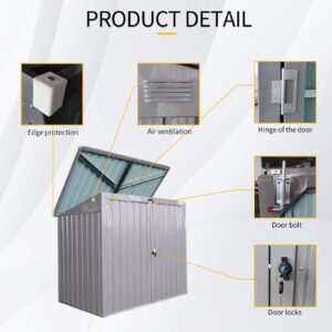 Outdoor Trash Can Storage, Storage Shed for 2 Trash cans and Tools, Waterproof Garbage Bin shed, Metal Trash Can Storage Shed Outdoor for Garden Yard (Grey)