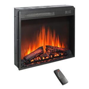 innoflame 23" electric fireplace insert, fireplace heater with remote, adjustable 4 flame brightness, log set, low noise, 8h timer, overheating protection, 1400w (23" x 19.7")