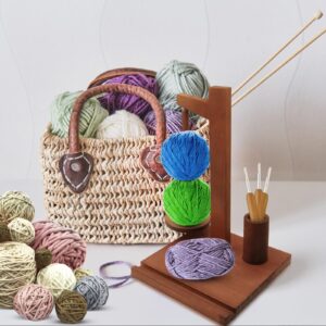 Yarn Holder for Crocheting Knitting with Phone Stand, Wooden Crochet Yarn Holder with Spindles Yarn Ball Holder Spinner Accessories, Yarn Spinner Gifts for Crocheting Knitting Lovers Beginners