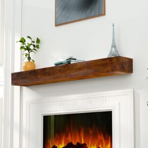 lovmor floating fireplace mantel-60in wood mantels for over fireplace,wall mount fireplace mantel shelves,natural mantels over fireplace | 60" x 8" x 5"-wood brown