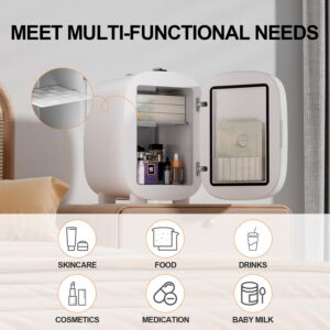 LIGIANT Skincare Fridge, With 3-Level Dimmable LED Light Mirror, Low Noise Mini Fridge, 4L Large Capacity, Cooler & Warmer, Portable Design for Multiple Uses - Bedroom, Office, and Travel