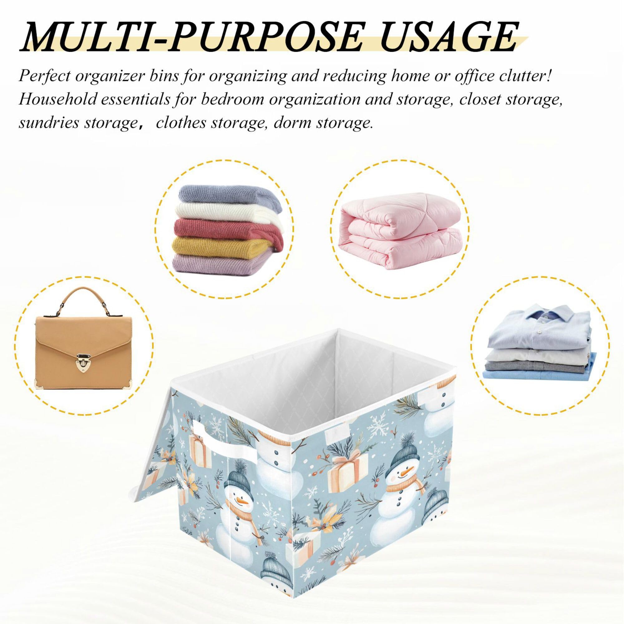 SEHANY Cute Christmas Snowman Closet Storage Bin with Lids and handles, Foldable Fabric Storage Baskets Organizer Large Cube Storage Boxes for Clothes Blanket Office Nursery, 16.5x12.6x11.8 in