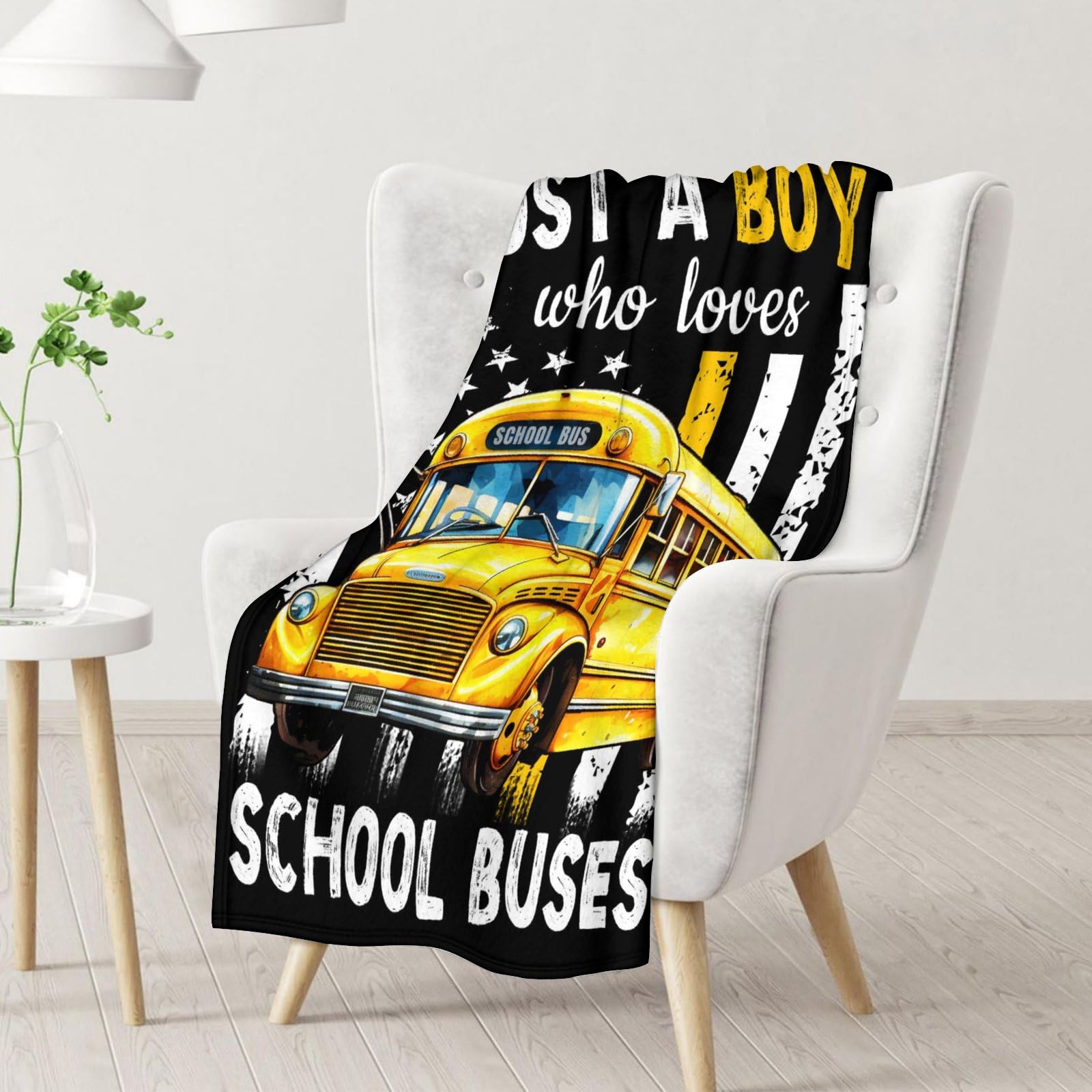 Boys Blanket Gifts, School Bus Throw Blankets for Kids Teens, 40x50 Inches Cute Throws for Truck Lovers - Black Soft Fuzzy Car Blankets for Sofa Couch Bed