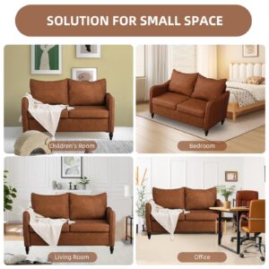 53" Small Loveseat Sofa,Mid Century Modern Love Seat Sofa Couch with PU Leather,2 Seat Small Couches for Small Spaces,Comfy Upholstered Sofa for Living Room,Bedroom,Dorm Office and Apartment(Brown)