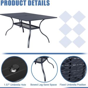 Crownland Outdoor Patio Dining Table, 60" x 37"Rectangle Metal Patio Table with 1.57" Umbrella Hole, Outdoor Furniture Dining Table for 6-8 Person, for Backyard, Garden, Classic Black