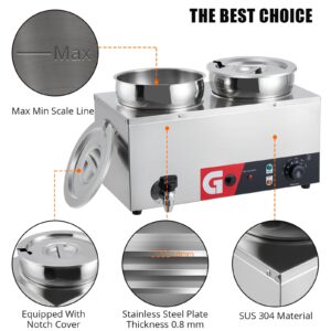 Takywep Commercial Soup Warmer 2 X 7.4QT - Stainless Steel Buffet Bain Marie, 86-185℉ Adjustable Temp, Anti-Dry Burn, Reset Button, 1200W Electric Food Warmer for Restaurant