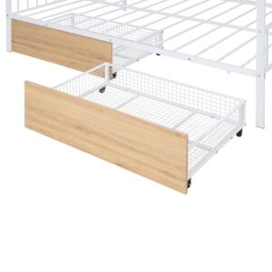 THINK 30 Metal House Bed, House Bed with Two Drawers, Full Size, White