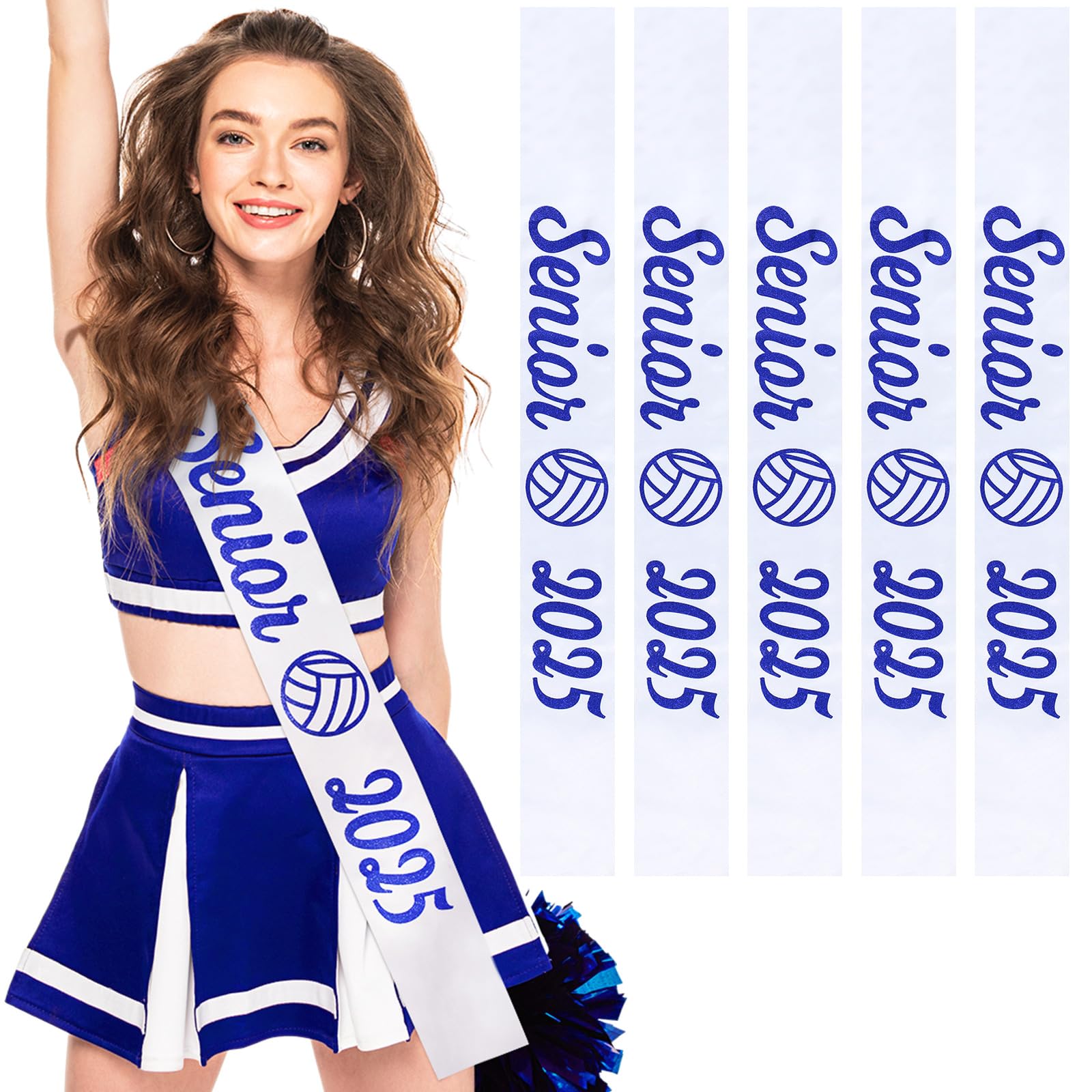 Vinsatin White Senior Sash 2025 Satin Sashes Senior Graduation for Graduated Cheerleader Celebration(6 Set,Volleyball)