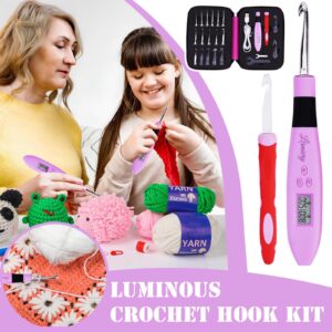 Lirmiery 18 Size Counting Crochet Hooks Set Digital with Light up Crochet Hooks Set Ergonomic Soft Grip,Lighted Crochet Hooks for Stitch & Row Counting