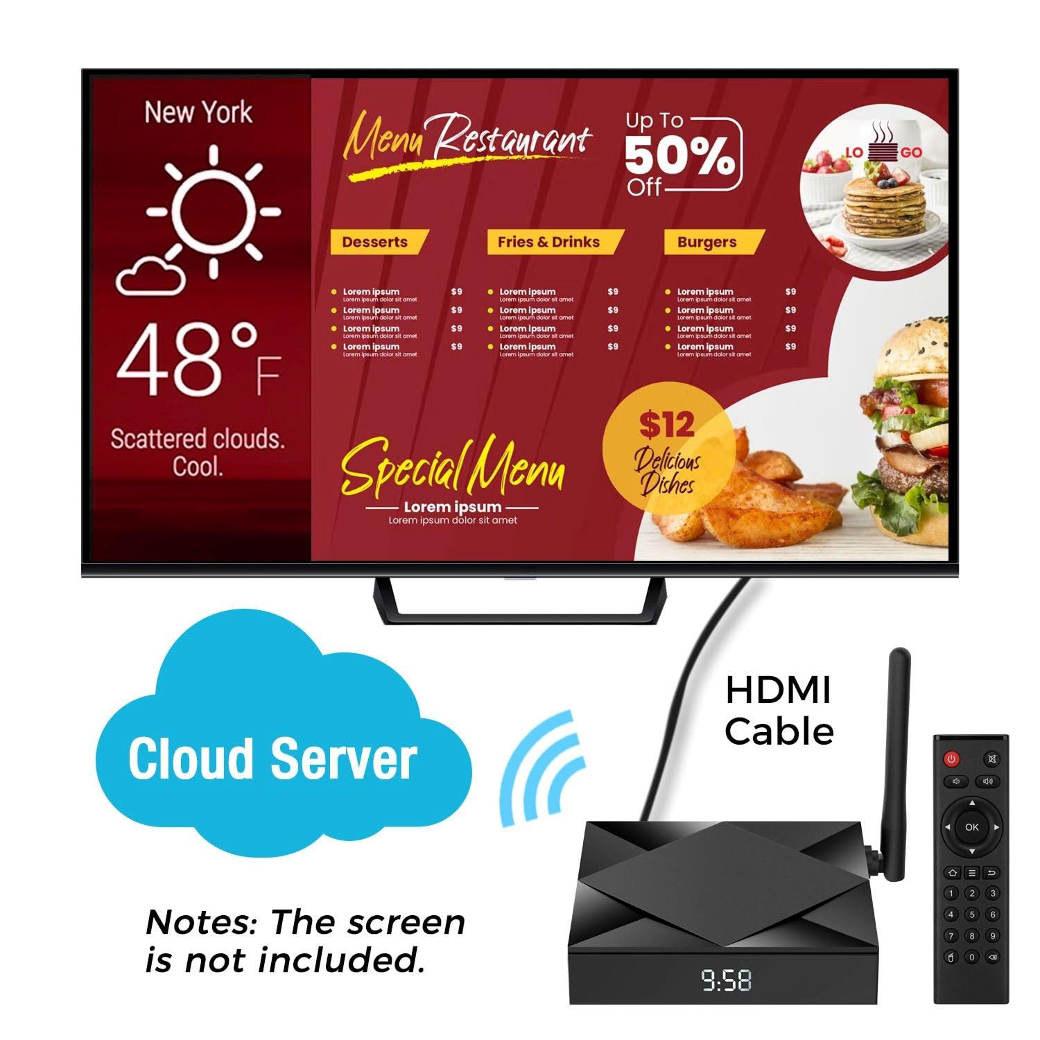 Sungale KWS808 4K Ultra HD Digital Signage Display Box – Remote Cloud Content Management, Affordable Service Plan with Free Trial for Office, Bar, Restaurant, Hotel, and Business