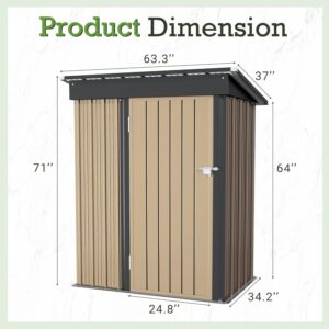 Furniwell Outdoor Storage Shed, Metal Garden Sheds Outdoor Storage House with Single Lockable Door for Backyard Patio Lawn (Brown, 5 x 3 FT)