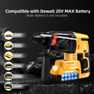 Rotary Hammer Drill Compatible with Dewalt 20V MAX Battery(NO Battery) SDS-Plus Rotary Hammer Drill with Heavy Duty Safety Clutch,3 Functions and 5 Drill Bits for Concrete, Masonry, Wood, Metal