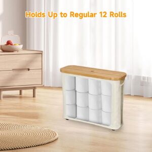 Toilet Paper Storage,Toilet Paper Basket with Bamboo Lid,Bathroom Toilet Paper Storage Organizer,Free Standing Toilet Paper Holder Up to 9 Mega Rolls,Toilet Paper Storage Box Container with Handle