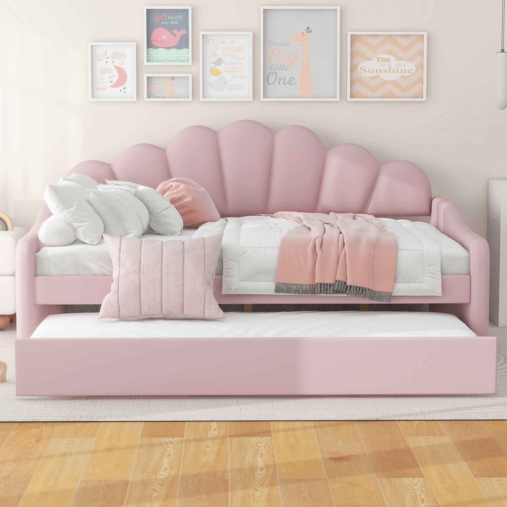 Bellemave Full Size daybed with Trundle, Sofa Bed Full Size, daybed with Trundle for Adults, Kids, Girls, Teens, daybed with Trundle for Living Room, Velvet, Pink