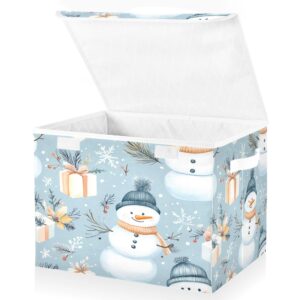 SEHANY Cute Christmas Snowman Closet Storage Bin with Lids and handles, Foldable Fabric Storage Baskets Organizer Large Cube Storage Boxes for Clothes Blanket Office Nursery, 16.5x12.6x11.8 in