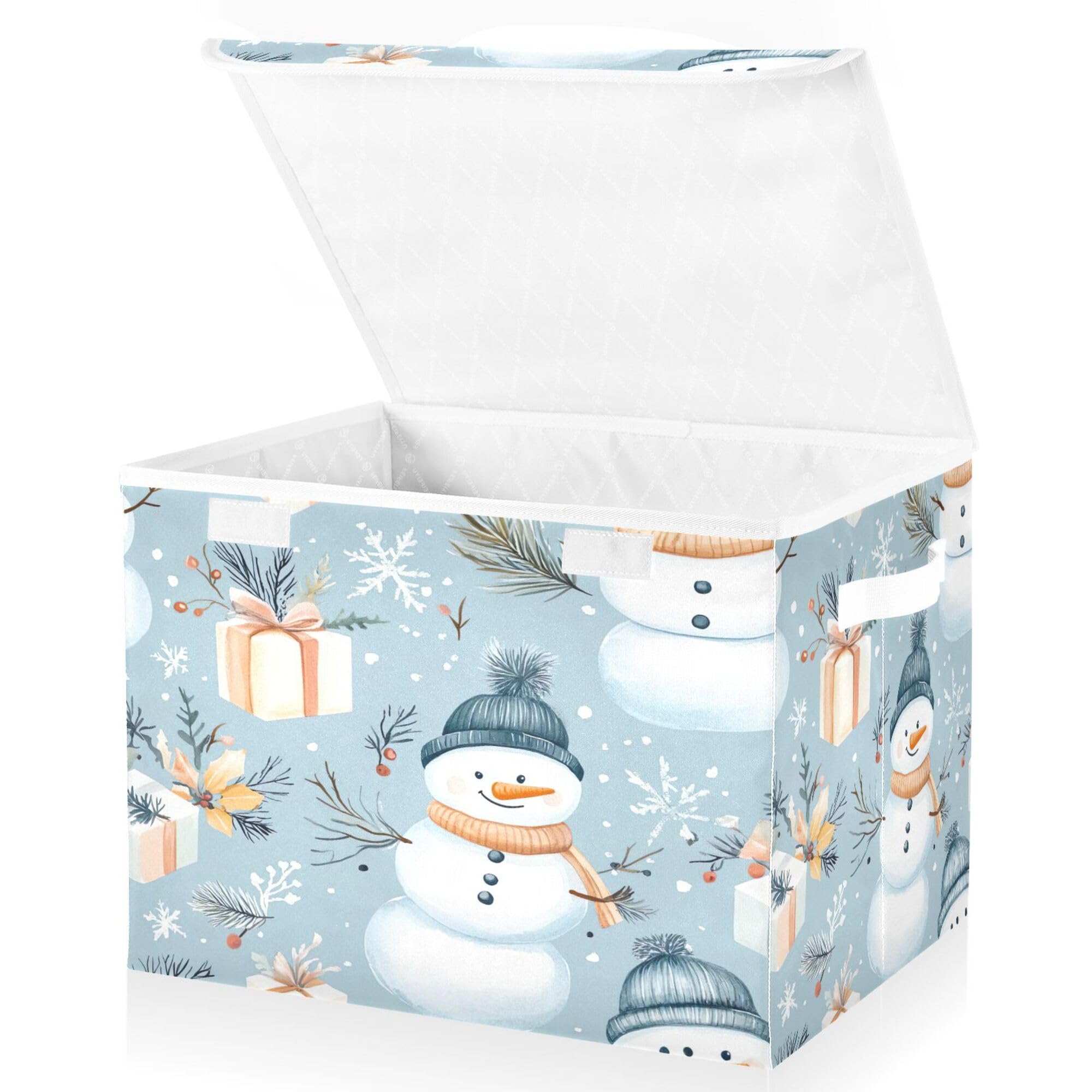 SEHANY Cute Christmas Snowman Closet Storage Bin with Lids and handles, Foldable Fabric Storage Baskets Organizer Large Cube Storage Boxes for Clothes Blanket Office Nursery, 16.5x12.6x11.8 in