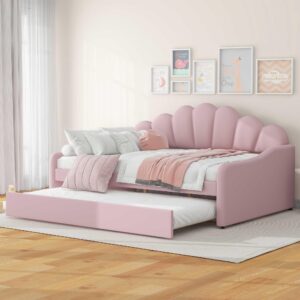 Bellemave Full Size daybed with Trundle, Sofa Bed Full Size, daybed with Trundle for Adults, Kids, Girls, Teens, daybed with Trundle for Living Room, Velvet, Pink