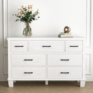 IDEALHOUSE Dresser for Bedroom with 7 Drawers, Modern Chest of Drawers Closet with Metal Handle, Wooden Dresser Organizer, for Bedroom, Living Room, White