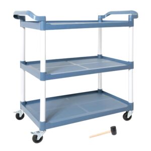 RAYOCON 3-Tier Large Plastic Service Utility Cart, Food-Service Rolling Cart with Wheels Heavy Duty Commercial Rolling for Restaurant,Household,Office (19.7" D x 39.4" W x 40.2" H)