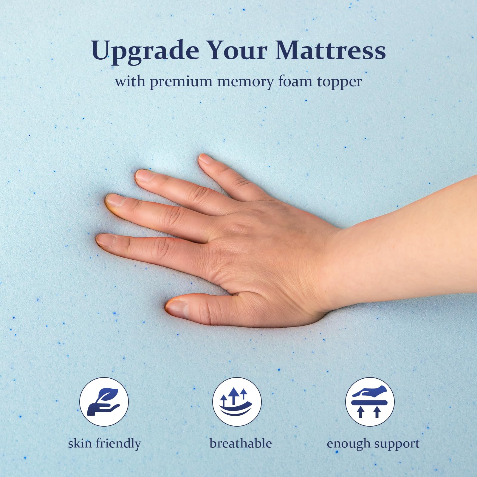 AMICLIBER 2 Inch Full Memory Foam Mattress Topper, Cooling Gel Infused Mattress Pad, Ventilated Bed Topper for Pressure Relief Back Pain, CertiPUR-US Certified-Blue