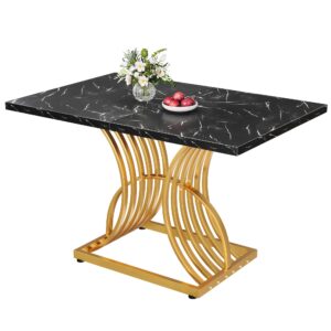 DWVO Modern Dining Table for 4 People 47 Inch Rectangular Kitchen Table with Faux Marble Tabletop and Gold Geometric Legs Small Dinner Table Kitchen & Dining Room Furniture Black & Gold