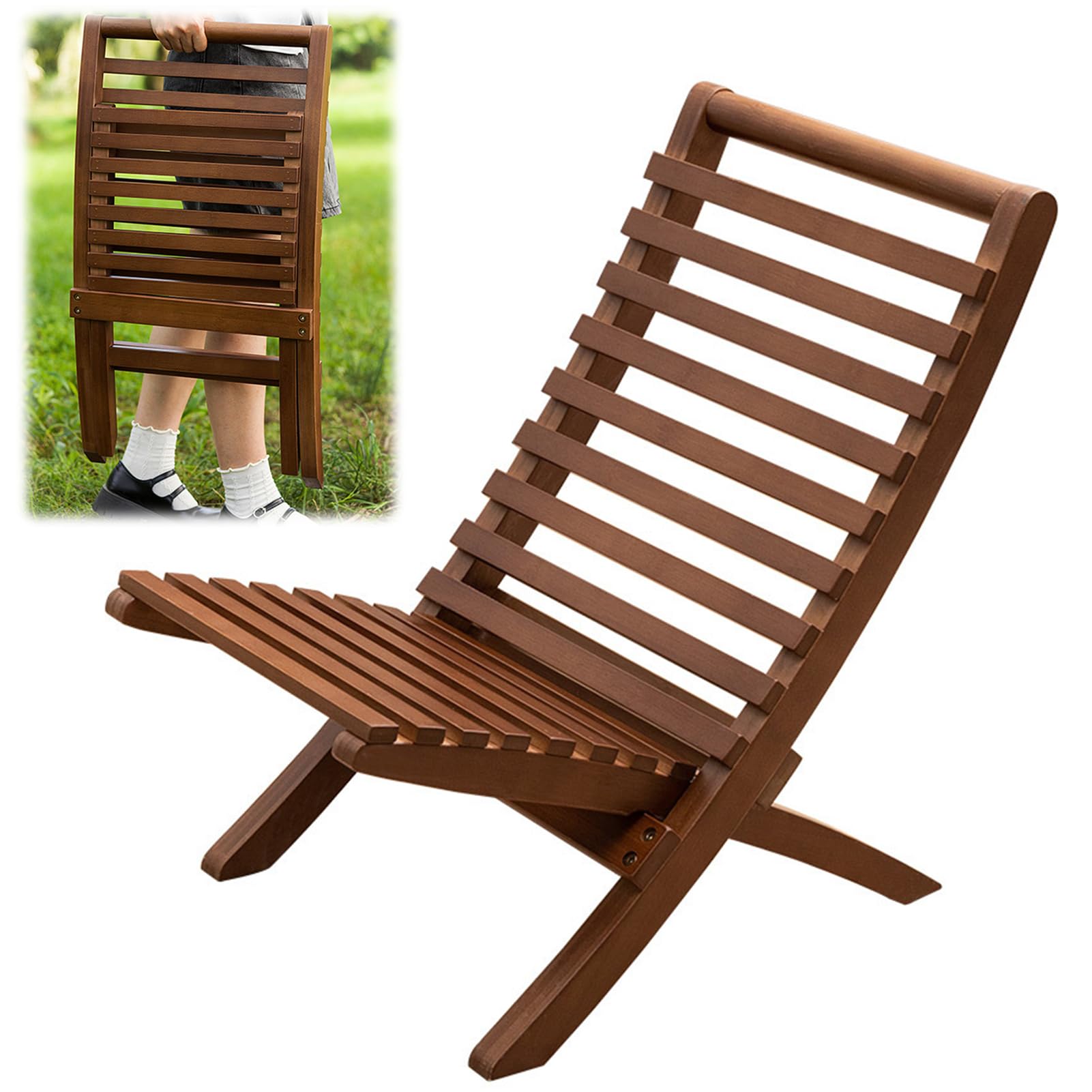 sxvbdway Outdoor Folding Chair Beach Folding Chair Foldable Moon Chair Ergonomic Bamboo Lightweight Camping Picnic Backpacking Hiking Beach Collapsible Chair Patio Dining Chairs Brown