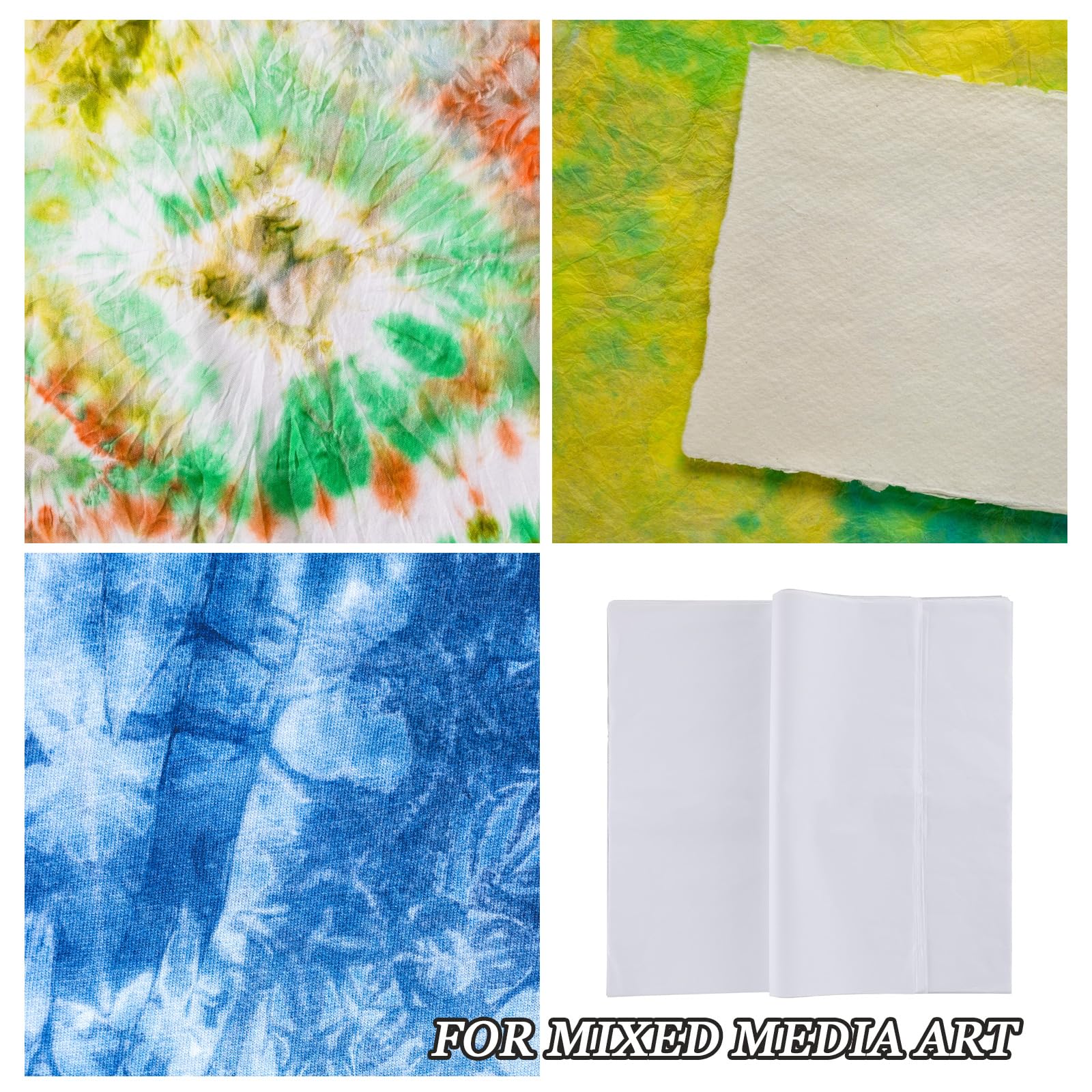 Fuyoooo 100 Sheets of Artist Teabag Paper for Mixed Media Art 16.5''x16.5'' Large Wet Strength Tissue White Handmade Paper DIY Art Craft Supplies for Printmaking Collage Cyanotype Painting