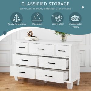 IDEALHOUSE Dresser for Bedroom with 7 Drawers, Modern Chest of Drawers Closet with Metal Handle, Wooden Dresser Organizer, for Bedroom, Living Room, White