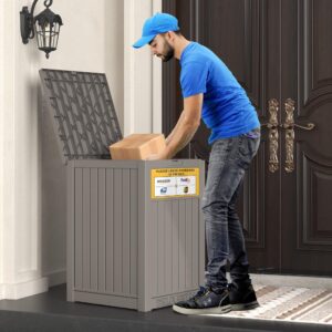 LHBGO Package Delivery Box for Porch with Delivery Sign, 48 Gallon Storage Box with Lockable Secure, Large Double Wall Resin Outdoor Package Delivery and Waterproof Deck Box