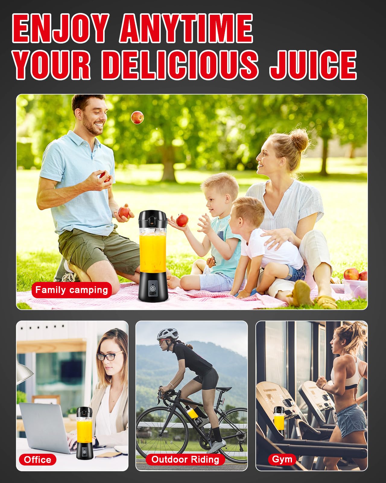 Portable Blender, Personal Blender USB Rechargeable, Mini Blender for Shakes and Smoothies, Strong Cutting Power with 6 Blades, 380Ml Traveling Fruit Veggie Juicer Cup for Home, Sport, Office, Camping